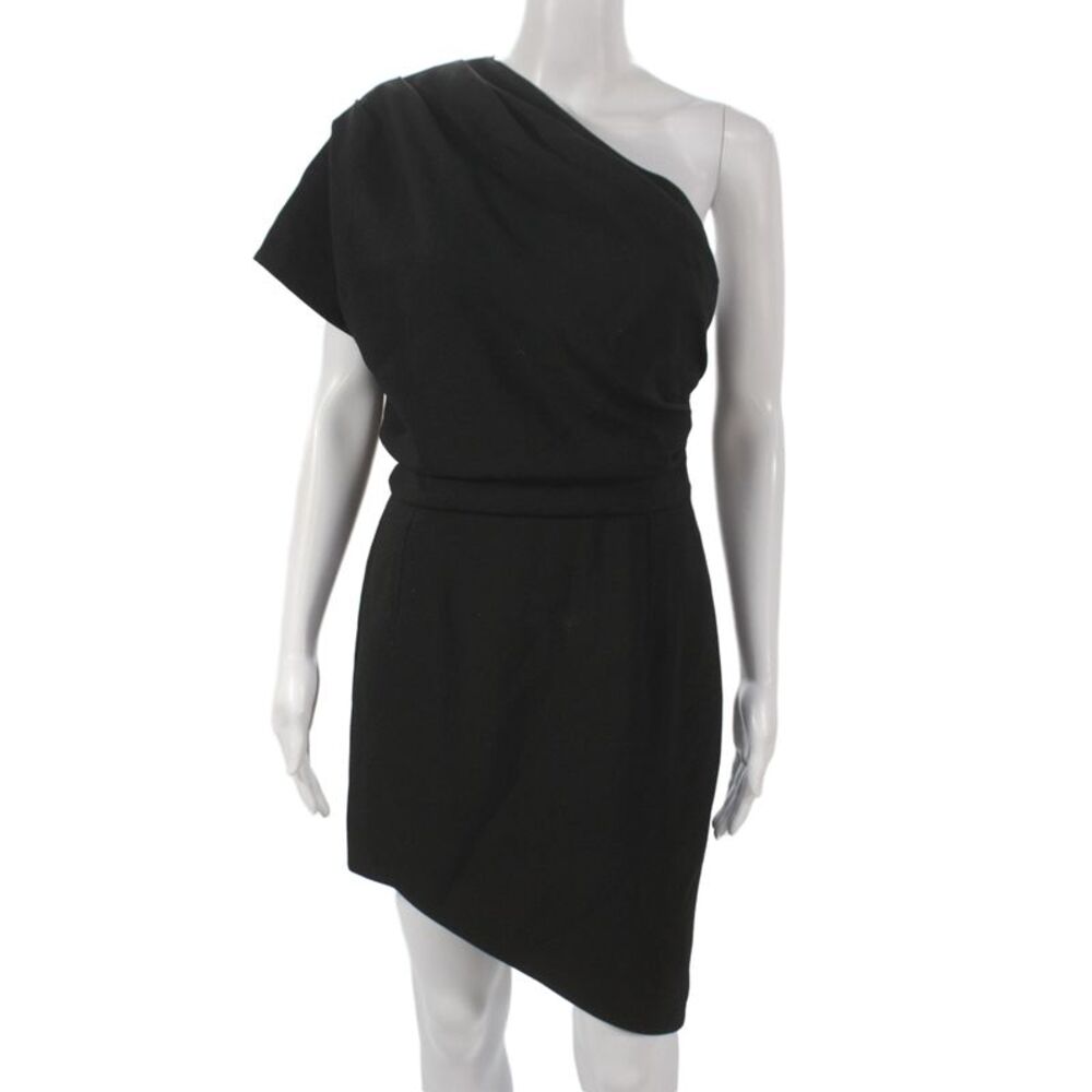 Saint Laurent Womens Black Sheath Dress One Shoulder Sleeveless Zip Size 42